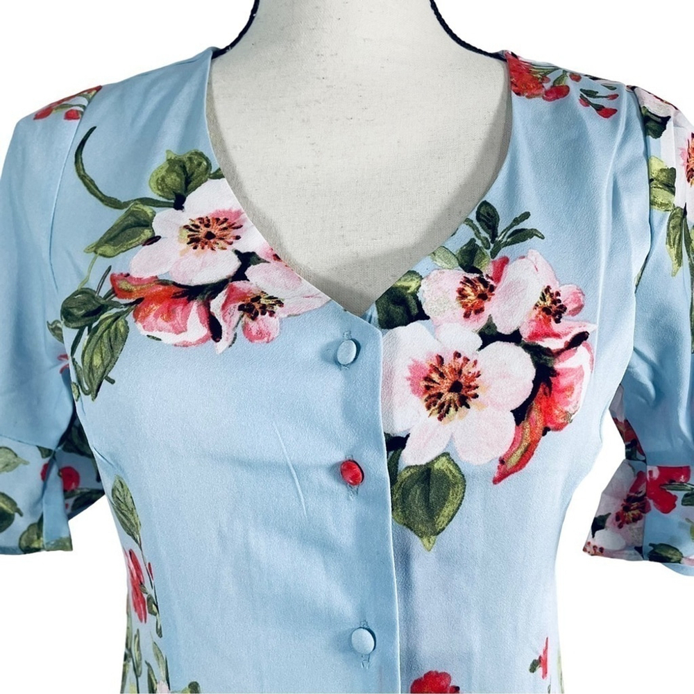 MINE Baby Blue Floral Short Sleeve Button Down Dress - Picture 3 of 9